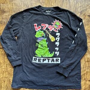 Nickelodeon Reptar Long Sleeve Black Graphic Crew Neck Tee Shirt Men's Sz XL